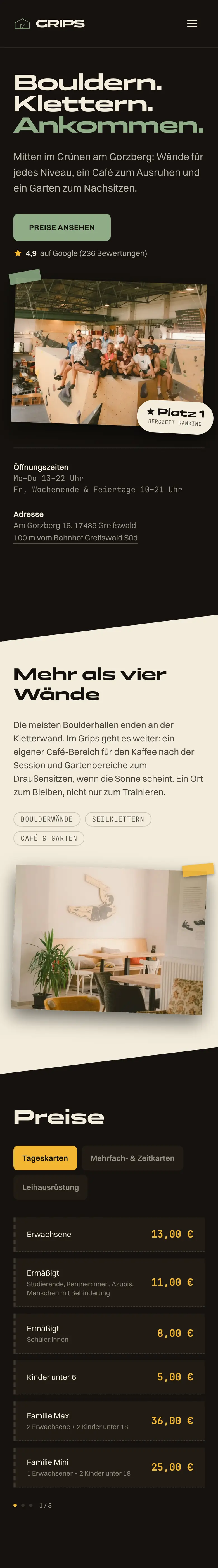 Grips Boulderhalle auf dem Smartphone